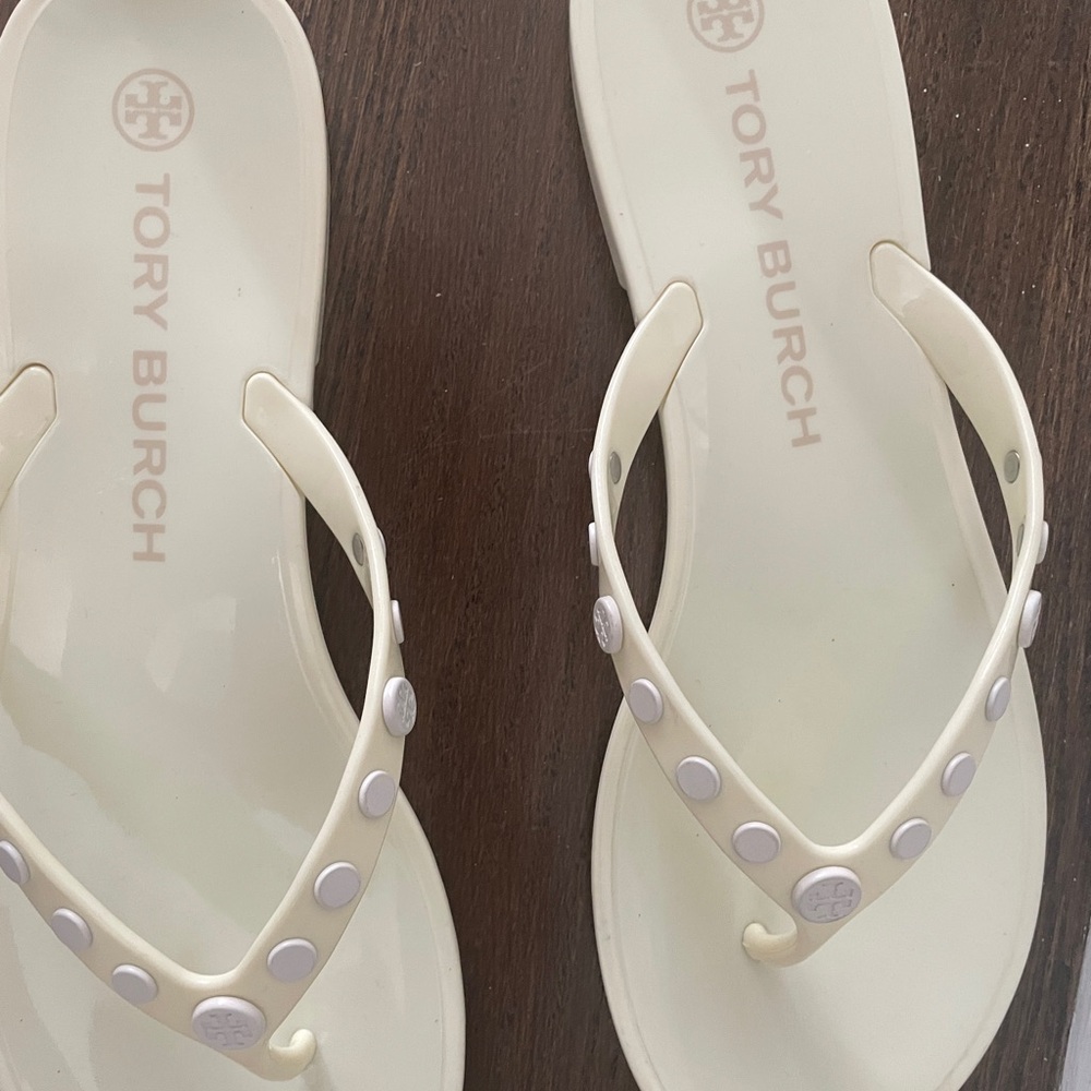 Tory Burch Ivory Sandals with Stud Accents